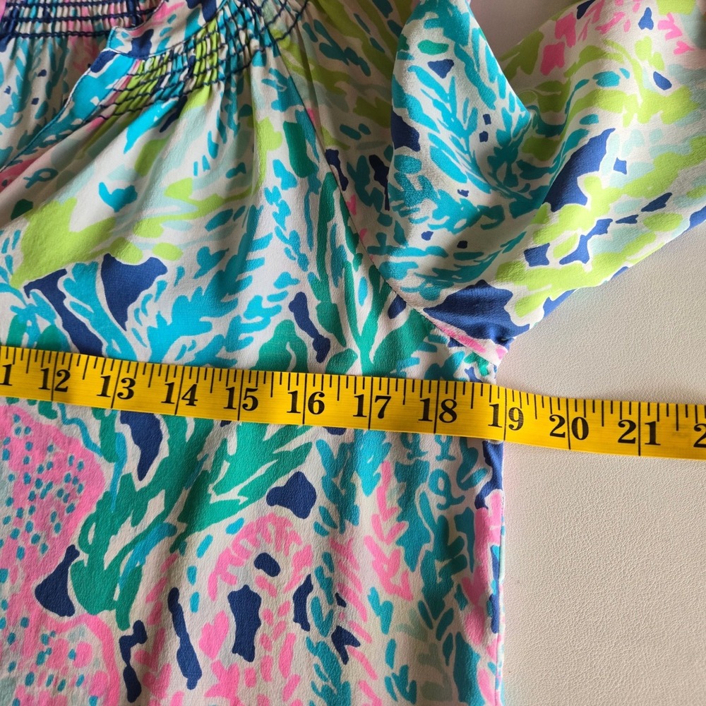 Lilly Pulitzer Pink Blue Coral Print Silk Blouse Sz S Resort Preppy Coastal Chic - Picture 9 of 10